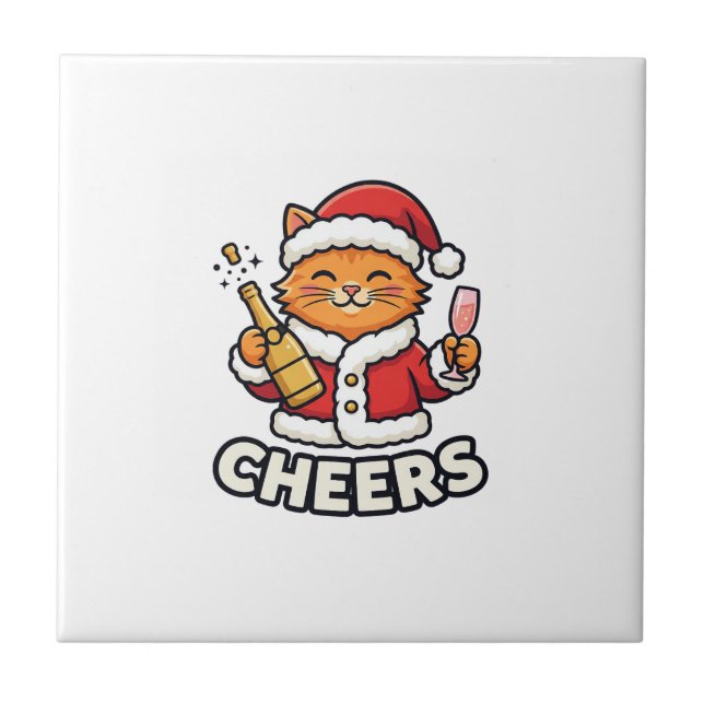 Christmas Cat Cheers Vector Design Tile (Front)