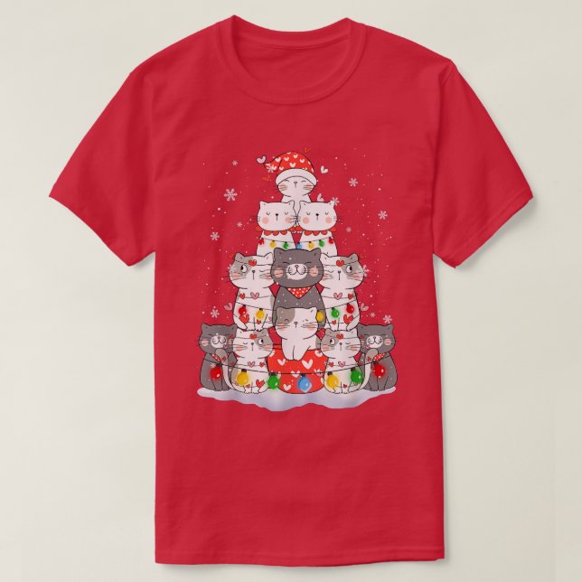 Christmas Cat Christmas Tree  Cat Wearing Stocking T-Shirt (Design Front)