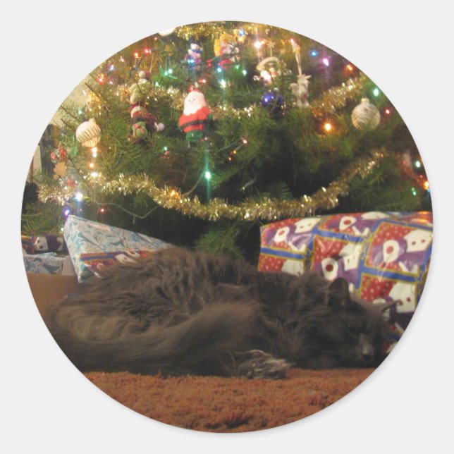 Christmas Cat Classic Round Sticker (Front)