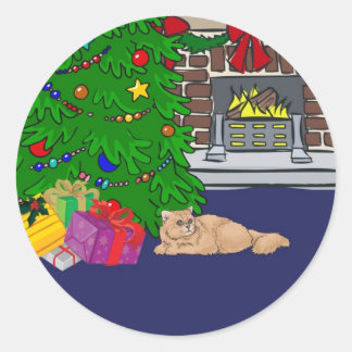 Christmas Cat Classic Round Sticker