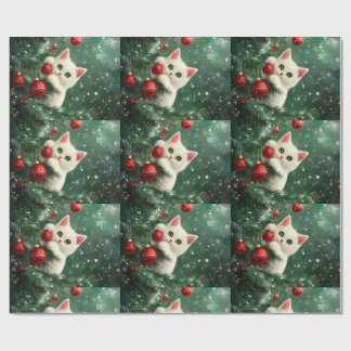 Christmas Cat Climbing Xmas Tree Wrapping Paper