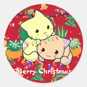 christmas cat cute, customise personalised text  classic round sticker