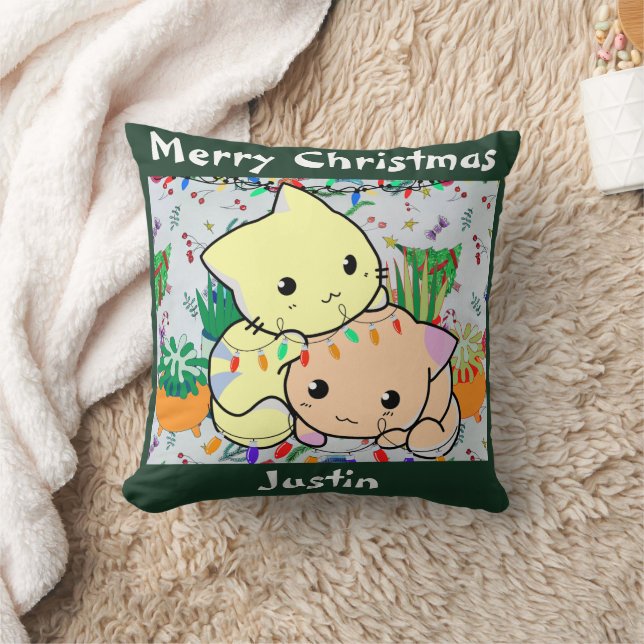 christmas cat cute, customise personalised text cushion (Blanket)