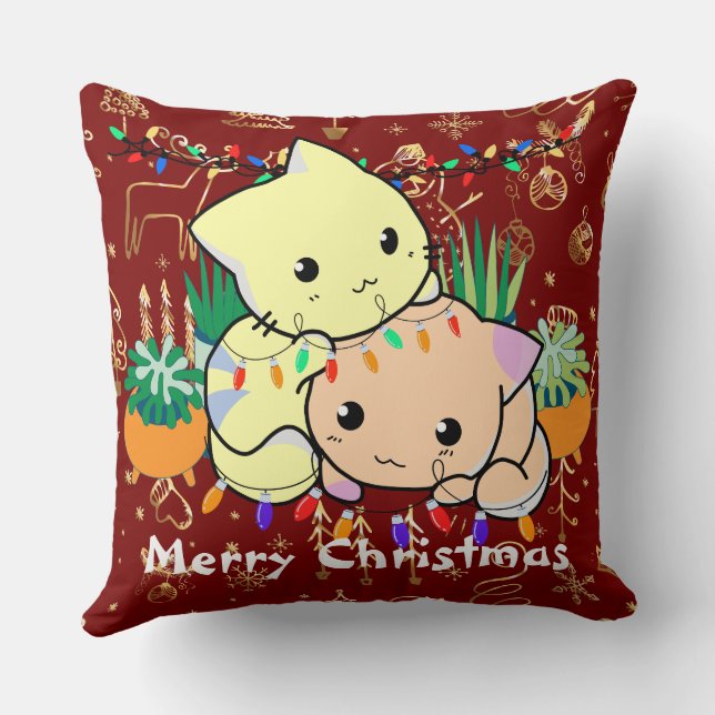 christmas cat cute, customise personalised text  cushion (Back)