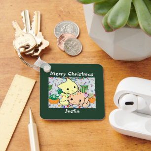 christmas cat cute, customise personalised text key ring