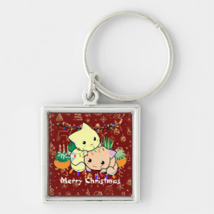 christmas cat cute, customise personalised text key ring
