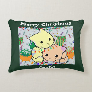christmas cat cute, customize personalized text decorative cushion