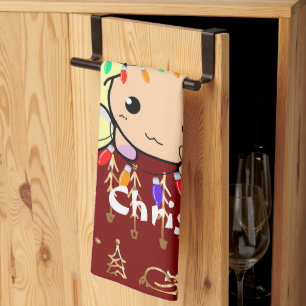 christmas cat cute, customize personalized text tea towel