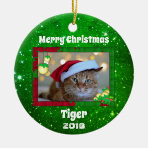 Christmas Cat Cute Pet Photo Ceramic Tree Decoration