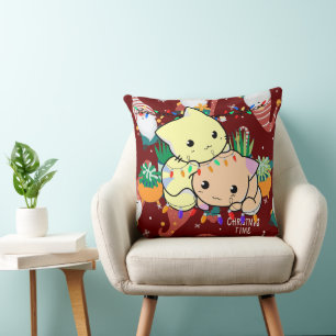 christmas cat cute with christmas light cushion