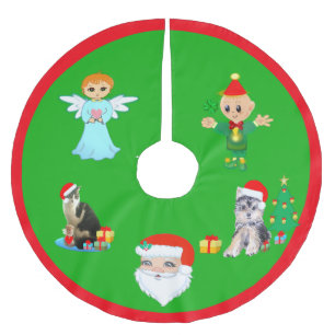 Christmas Cat, Dog, Angel, Elf & Santa Claus Brushed Polyester Tree Skirt
