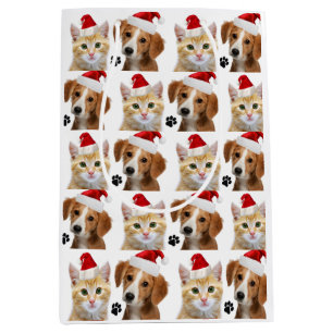 Christmas Cat Dog Cute Red White Xmas Holiday Medium Gift Bag