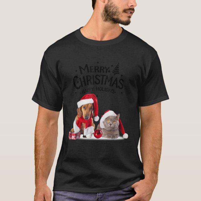 Christmas Cat Dog Funny  Santa Hat Girls 3D Gift E T-Shirt (Front)