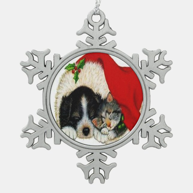 Christmas Cat & Dog Snow Flake Ornament (Front)