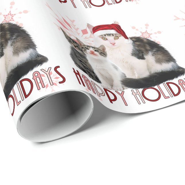 Christmas Cat Family | Pink Snowflake Wrap Wrapping Paper (Roll Corner)