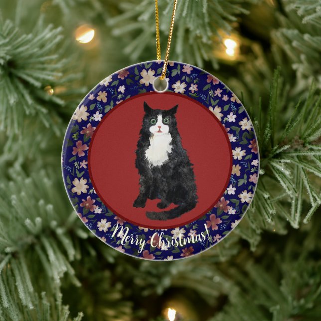 Christmas cat floral ceramic tree decoration (Tree)