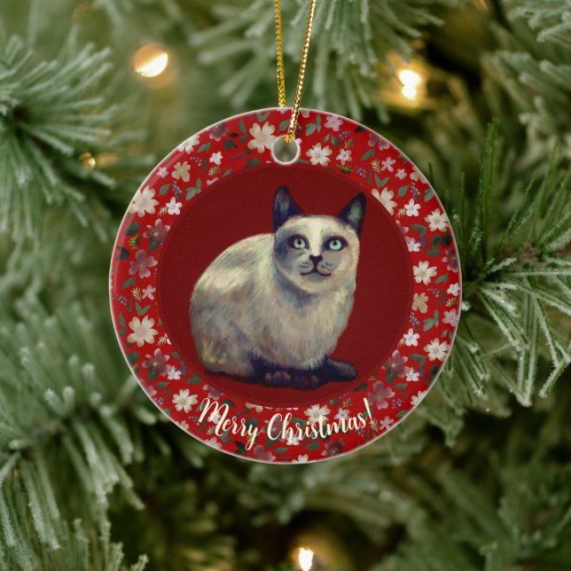 Christmas cat floral ceramic tree decoration (Tree)