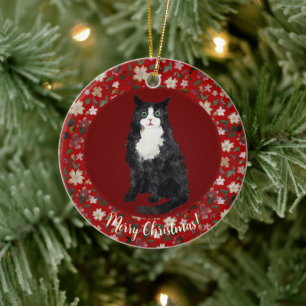 Christmas cat floral ceramic tree decoration