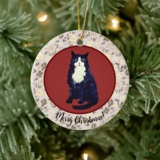 Christmas cat floral ceramic tree decoration