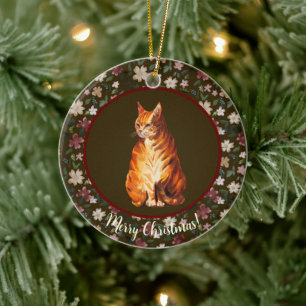Christmas cat floral ceramic tree decoration