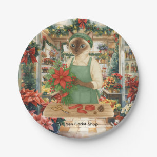 Christmas Cat Florist is arranging Flowers Paper Plate