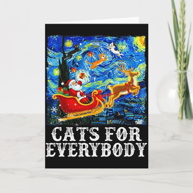 Christmas Cat For Everybody Santa Reindeer Starry  Card (Front)