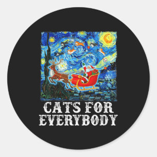Christmas Cat For Everybody Santa Reindeer Starry Classic Round Sticker