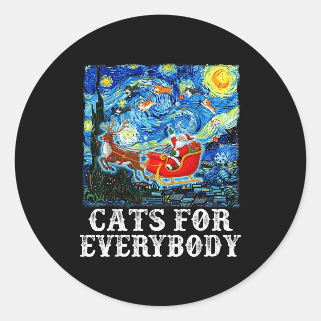 Christmas Cat For Everybody Santa Reindeer Starry  Classic Round Sticker (Front)