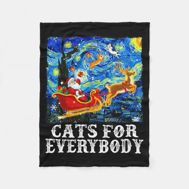 Christmas Cat For Everybody Santa Reindeer Starry  Fleece Blanket (Front)