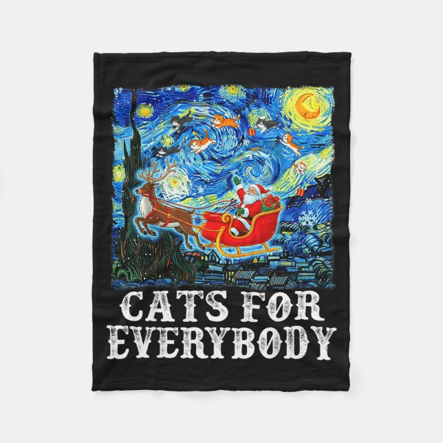 Christmas Cat For Everybody Santa Reindeer Starry  Fleece Blanket (Front)