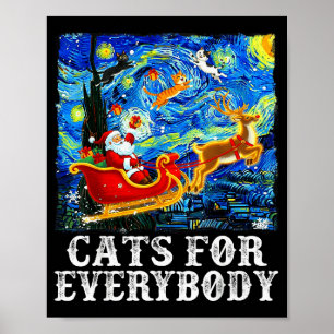 Christmas Cat For Everybody Santa Reindeer Starry  Poster