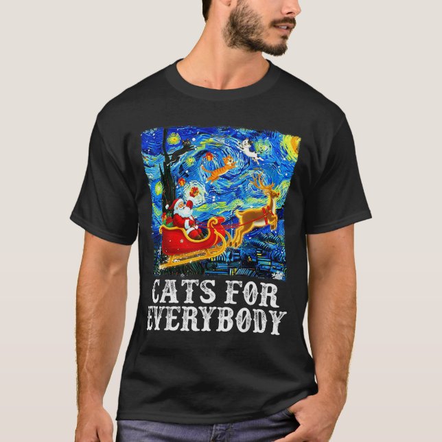 Christmas Cat For Everybody Santa Reindeer Starry  T-Shirt (Front)