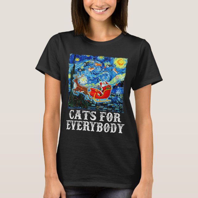 Christmas Cat For Everybody Santa Reindeer Starry  T-Shirt (Front)