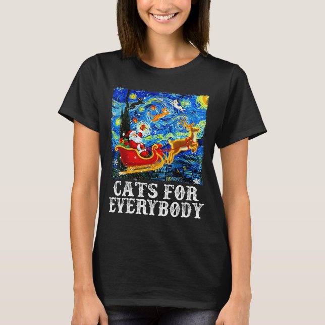 Christmas Cat For Everybody Santa Reindeer Starry  T-Shirt (Front)