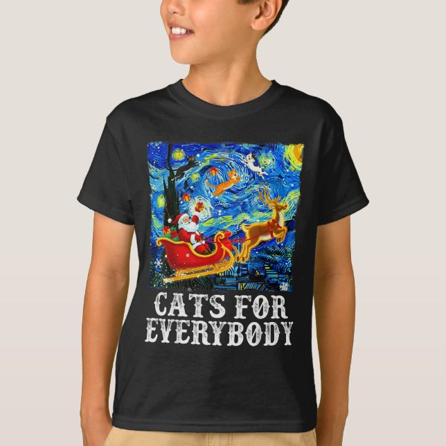 Christmas Cat For Everybody Santa Reindeer Starry  T-Shirt (Front)
