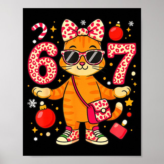 Christmas Cat For Women 6 7 Tee Meme Leopard Bow X Poster (Front)