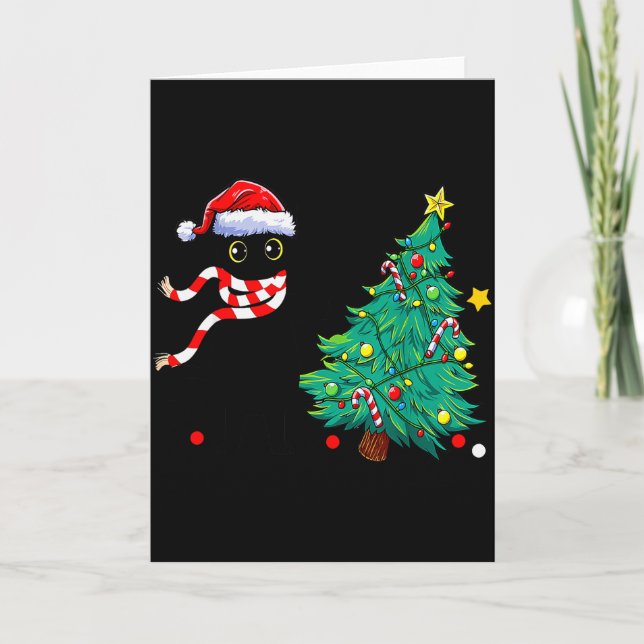 Christmas Cat For Women Men Family Funny Black Cat Card (Front)
