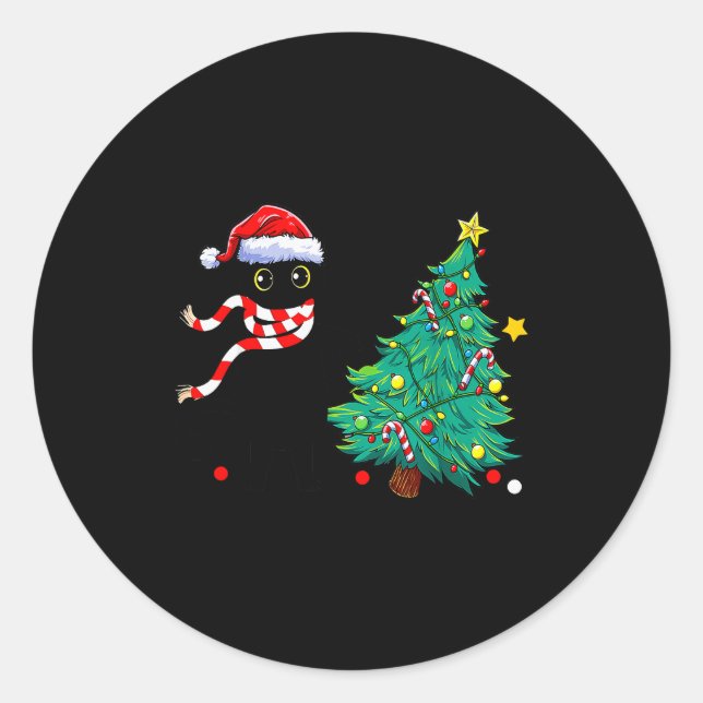 Christmas Cat For Women Men Family Funny Black Cat Classic Round Sticker (Front)