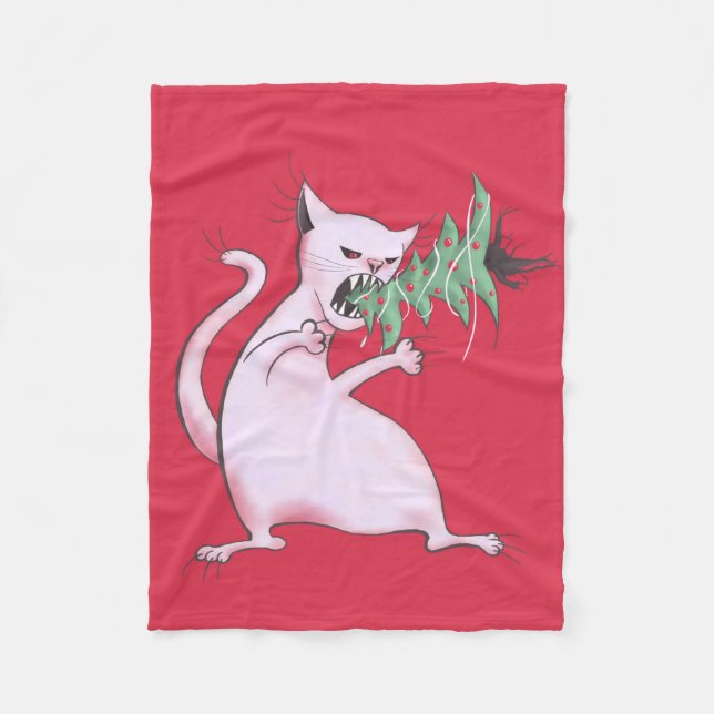 Christmas Cat Funny Evil Kitty Xmas Tree Fleece Blanket (Front)