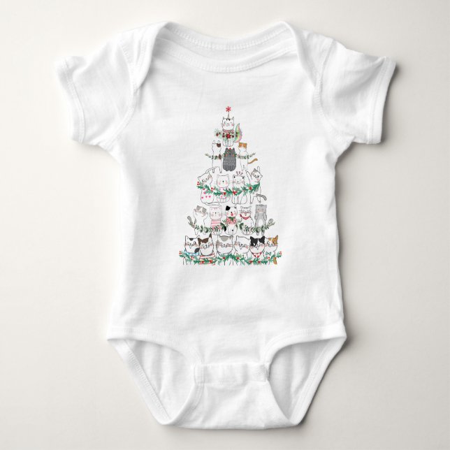 Christmas Cat Funny Tree Funny  Baby Bodysuit (Front)