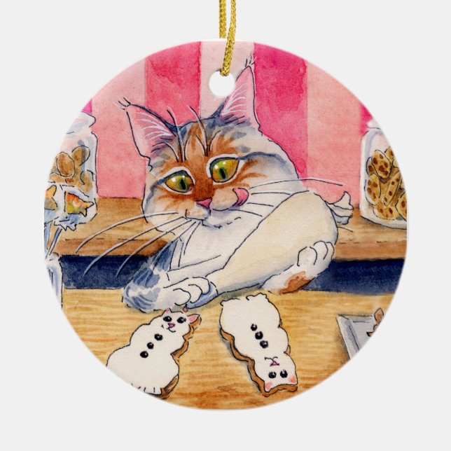 Christmas Cat, Gingerbread Snowman ornament (Front)