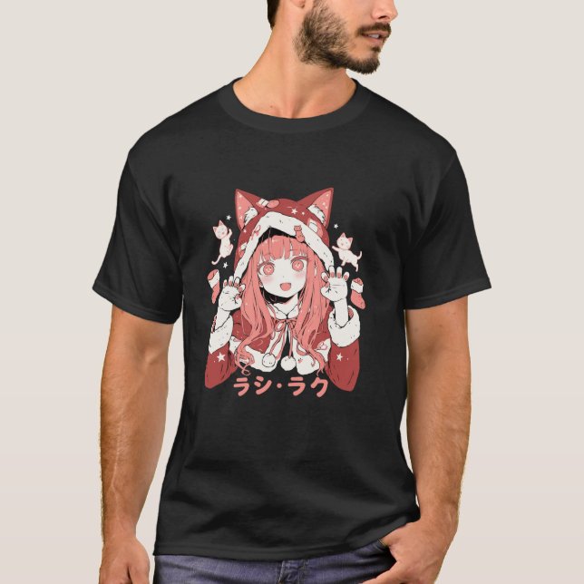 Christmas Cat Girl Anime Waifu Kawaii Japan Holida T-Shirt (Front)