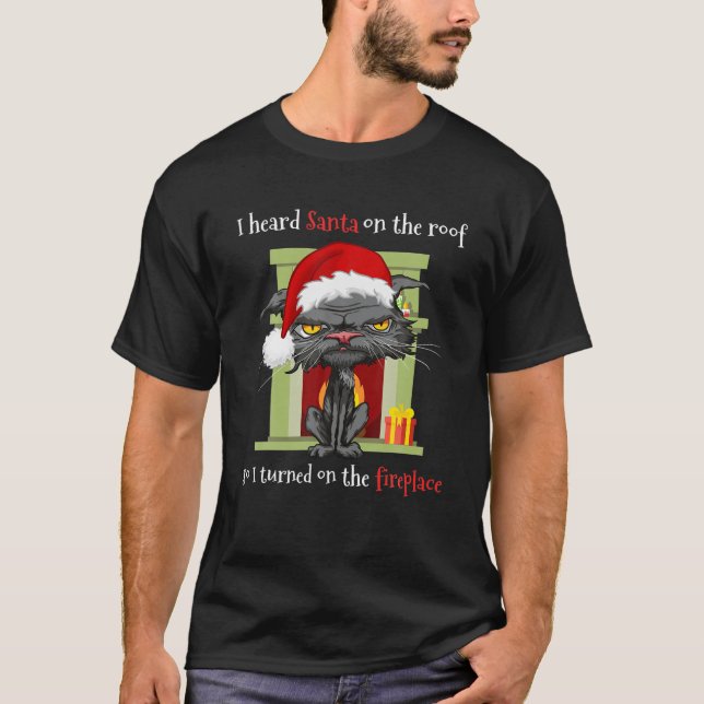 Christmas Cat Grumpy Anti Santa Hat Bored Cat Humo T-Shirt (Front)