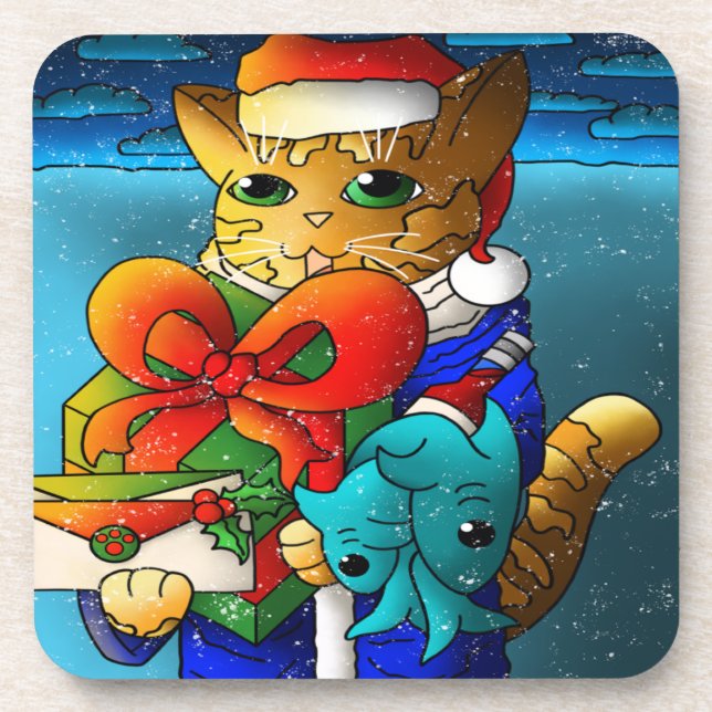 Christmas Cat Guest Coaster (Front)