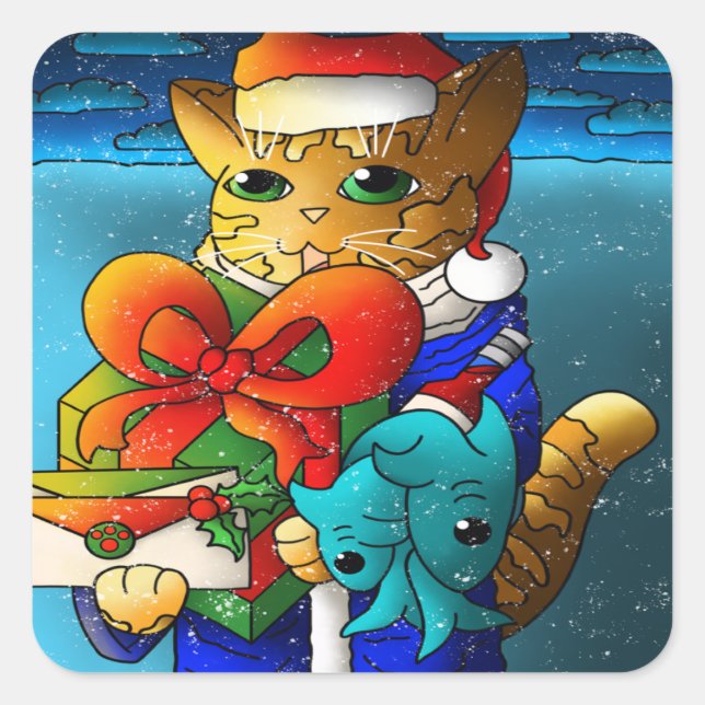 Christmas Cat Guest Square Sticker (Front)