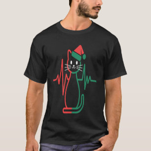 Christmas Cat Heartbeat Line T-Shirt