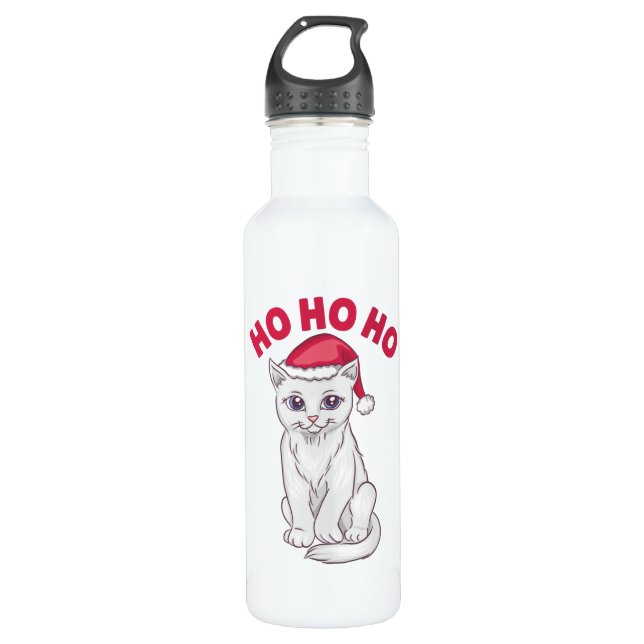 Christmas Cat Ho Ho Ho 710 Ml Water Bottle (Front)