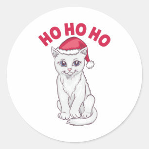 Christmas Cat Ho Ho Ho Classic Round Sticker