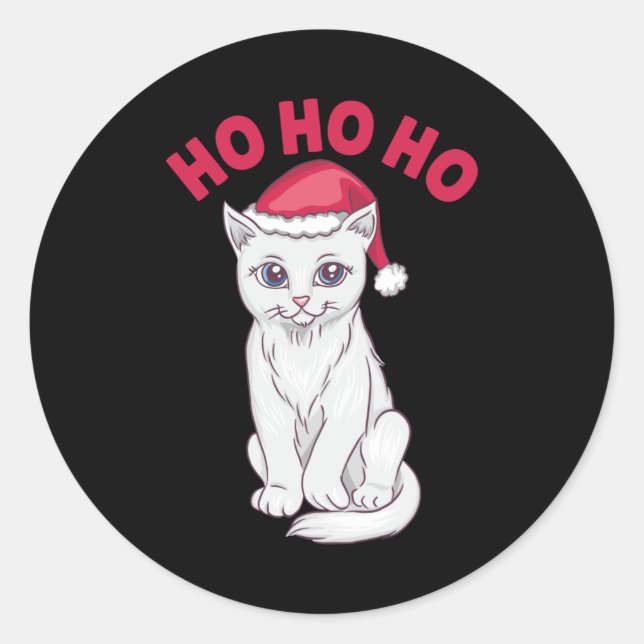 Christmas Cat Ho Ho Ho Classic Round Sticker (Front)
