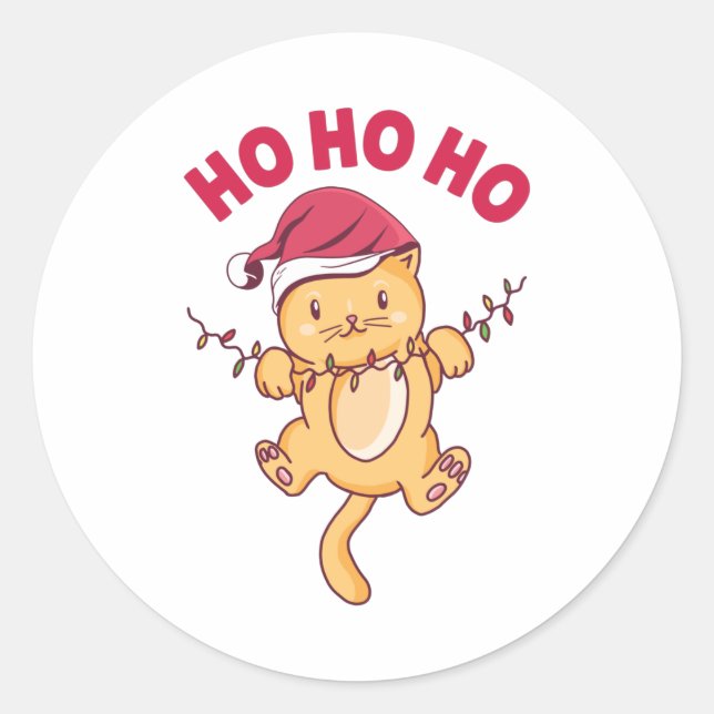 Christmas Cat Ho Ho Ho Classic Round Sticker (Front)